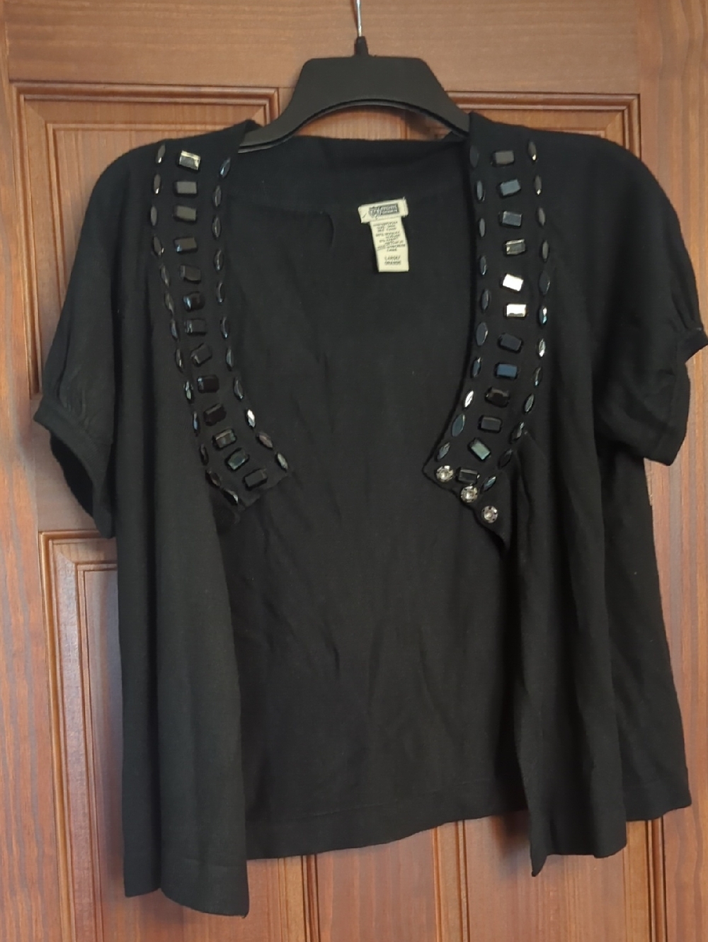 Route 66 Black Short Sleeve Cardigan with Gem Accents